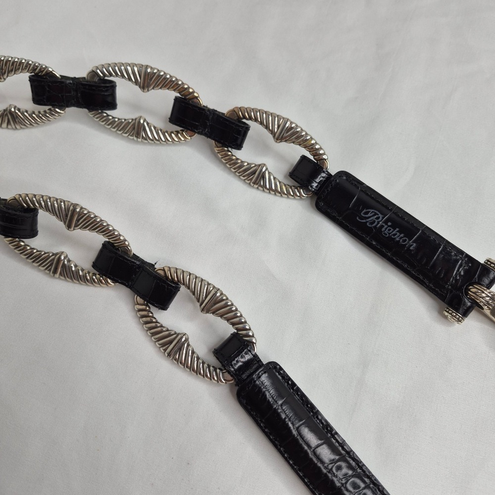 Vintage Brighton Black Croc Leather Silver Chain Link Belt Size 30 B30943 Rodeo - Picture 2 of 9